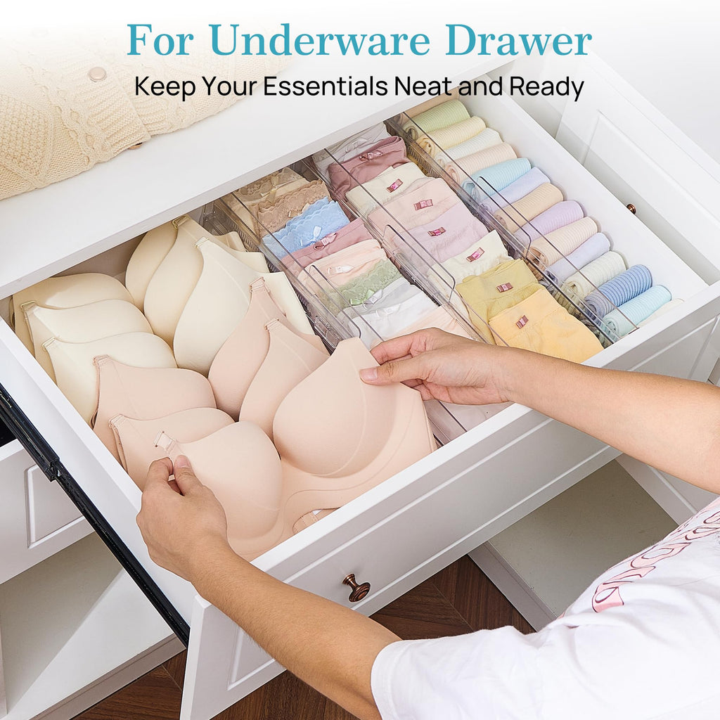 12 Pack Adjustable Clear Plastic Drawer Dividers F3005