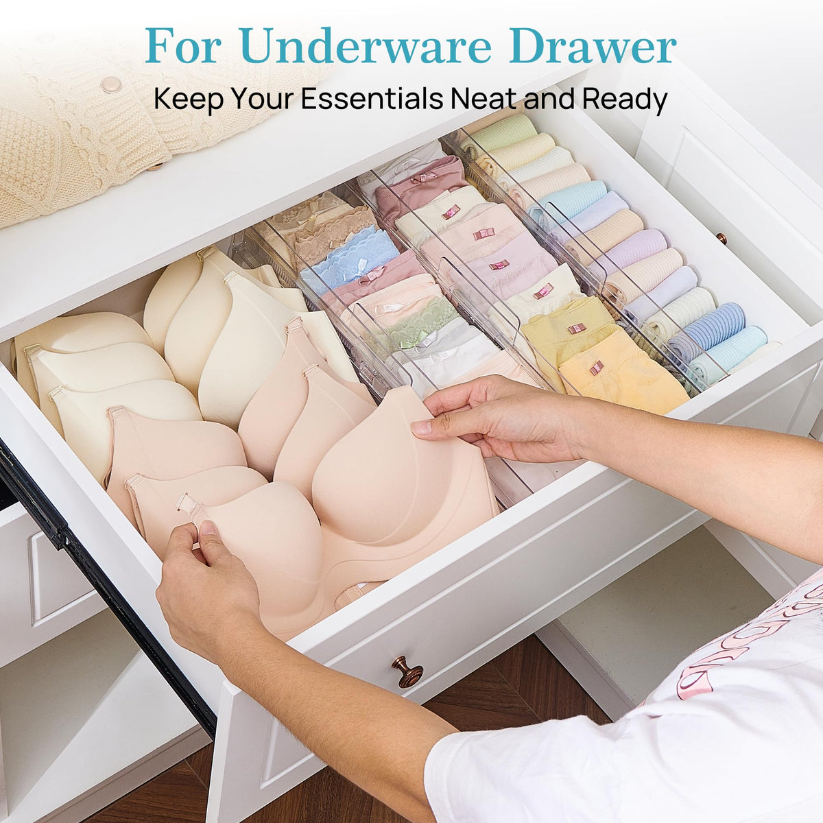 12 Pack Adjustable Clear Plastic Drawer Dividers F3005