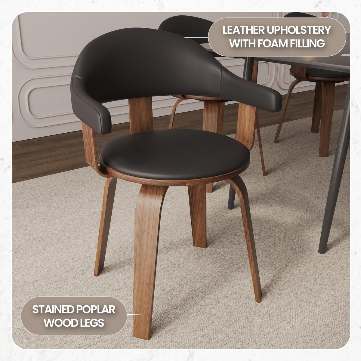 Black Leather Upholstered Swivel Dining Chair with Armrests X1479