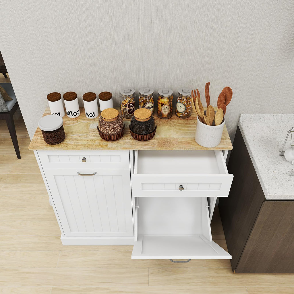 White Double Tilt Out Trash Cabinet with 2 Drawers A2095