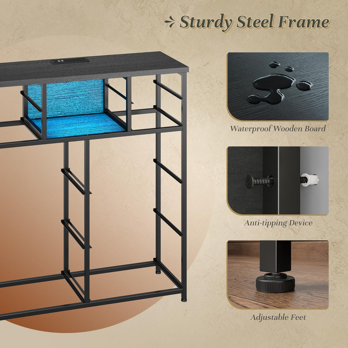 Black 10 Drawer Dresser with Charging Station F726