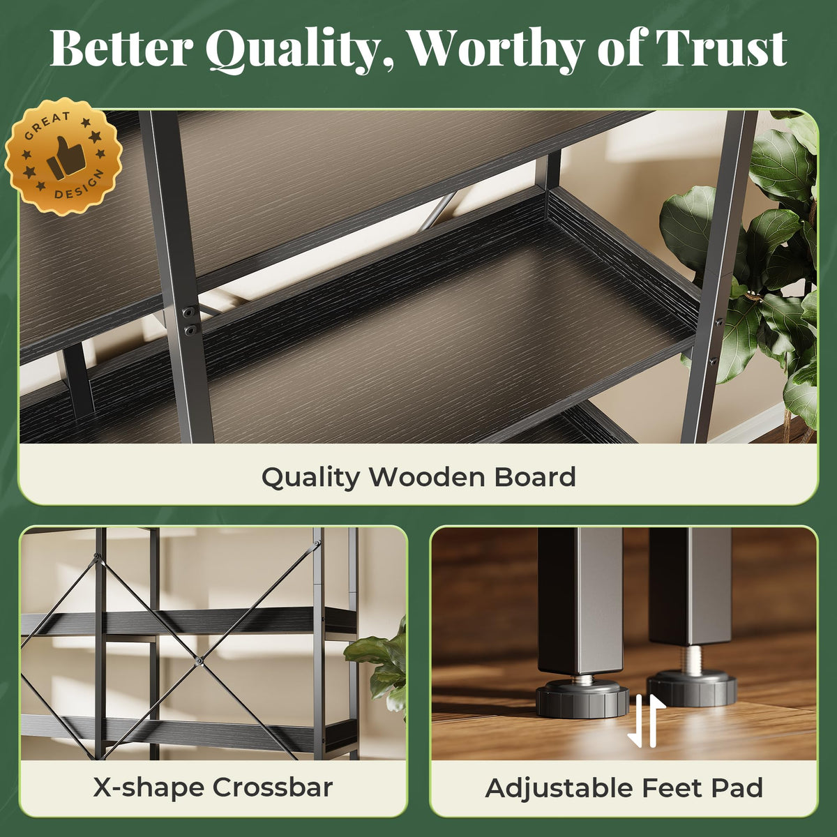 5 Tier Bookshelf with 10 Open Shelves V7053