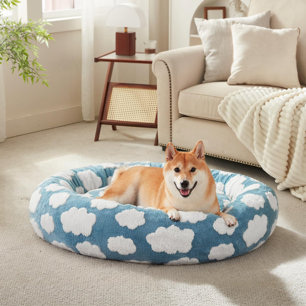 Blue Round Dog Bed with Washable Cover D91326