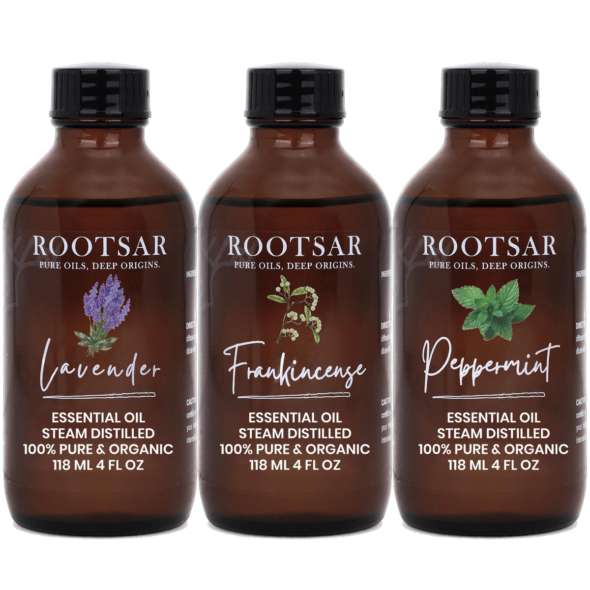 3 Pack Lavender Frankincense Peppermint Essential Oils 4 Fl Oz F480