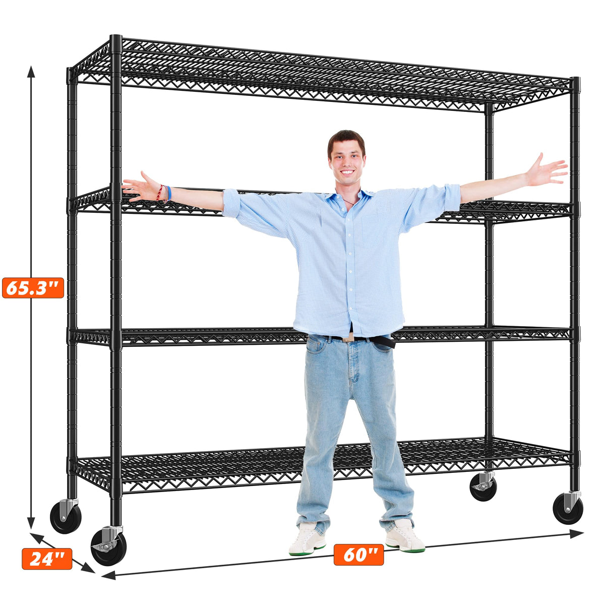 4-Tier Heavy Duty Metal Shelving Unit with Wheels X972