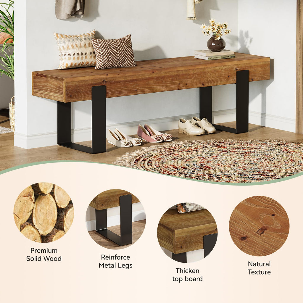 Solid Wooden Entryway Bench with Metal Legs T71925