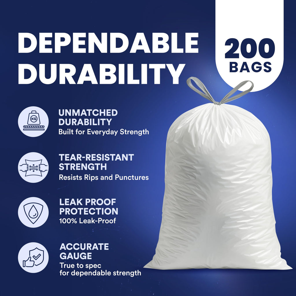 4 Gallon White Drawstring Trash Bags, 200 Count I380494