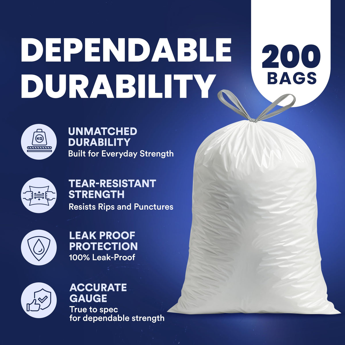 4 Gallon White Drawstring Trash Bags, 200 Count I380494
