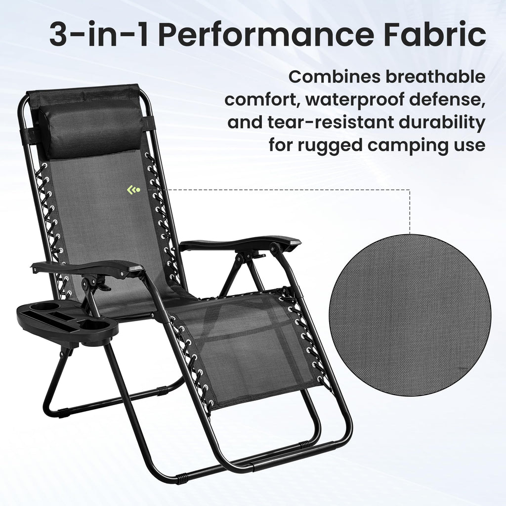 Black Set of 2 Zero Gravity Chairs with Cup Holder Tray O791