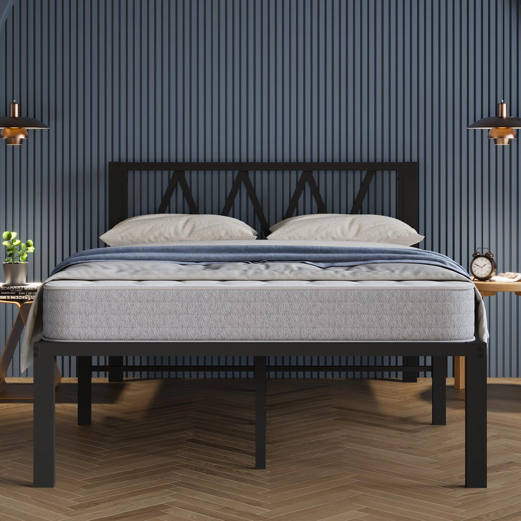 18 Inch Full Size Metal Platform Bed Frame with Headboard Y410