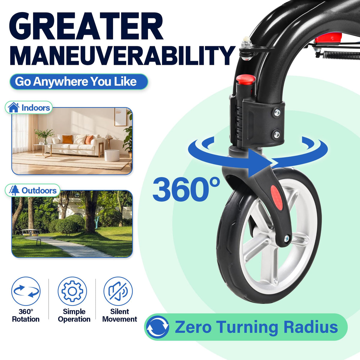 Super Lightweight 3 Wheel Foldable Aluminum Walker with Cup Holder, Black Y943