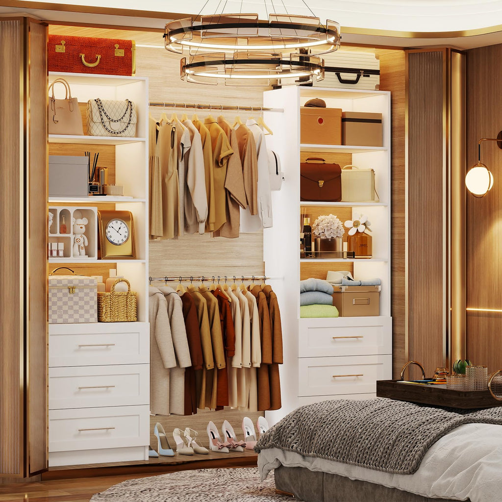 White Closet System with Drawers and Adjustable Shelves H717