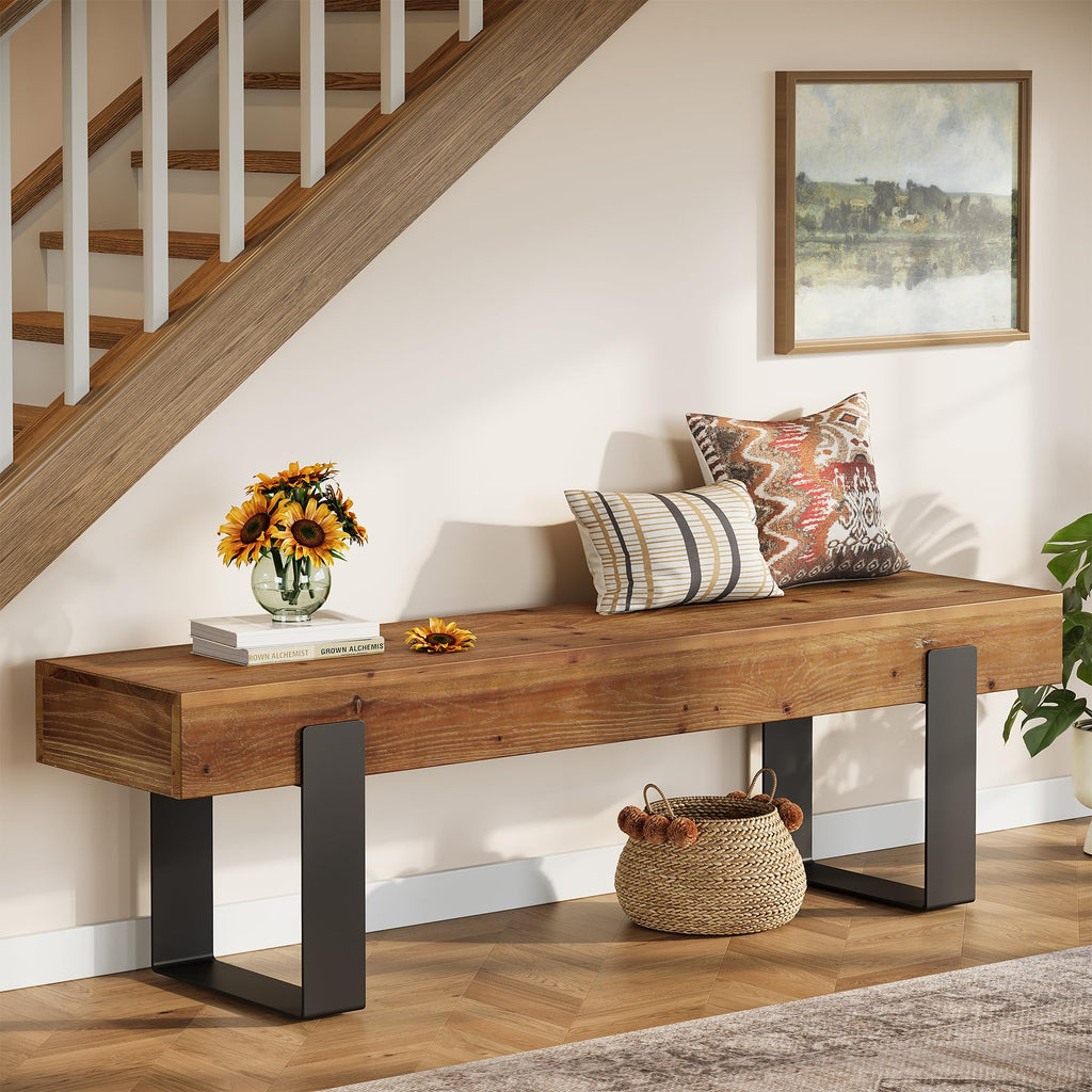 Solid Wooden Entryway Bench with Metal Legs T71925