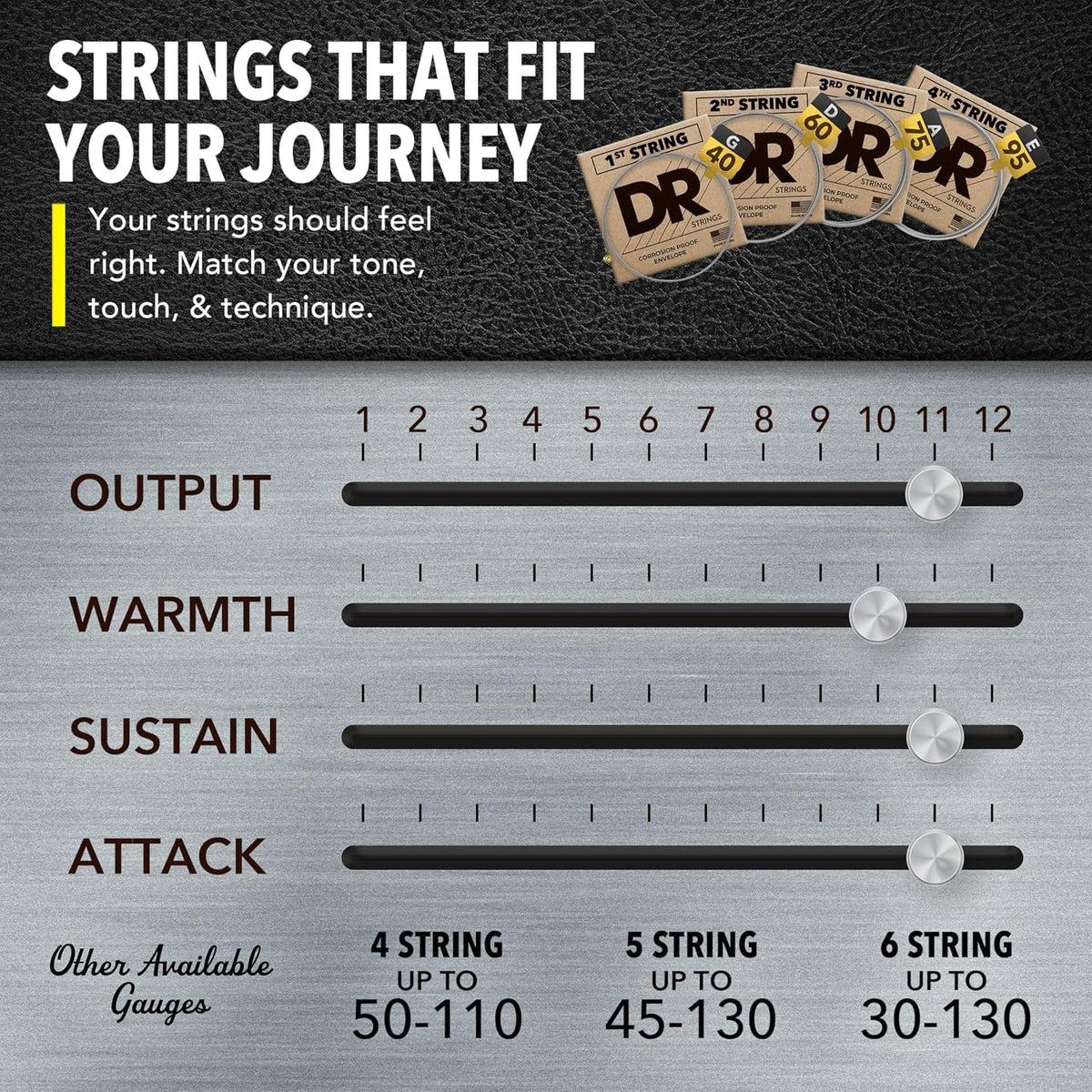 Stainless Steel Bass Strings 45-105 Short A654