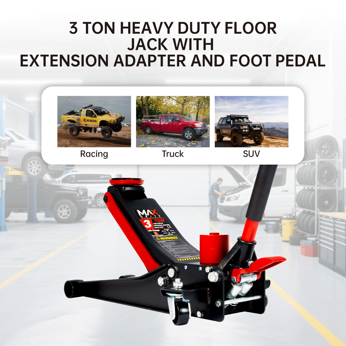 3-Ton Low-Profile Dual Pistons Steel Floor Jack O726