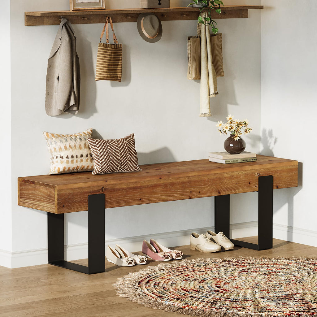 Solid Wooden Entryway Bench with Metal Legs T71925