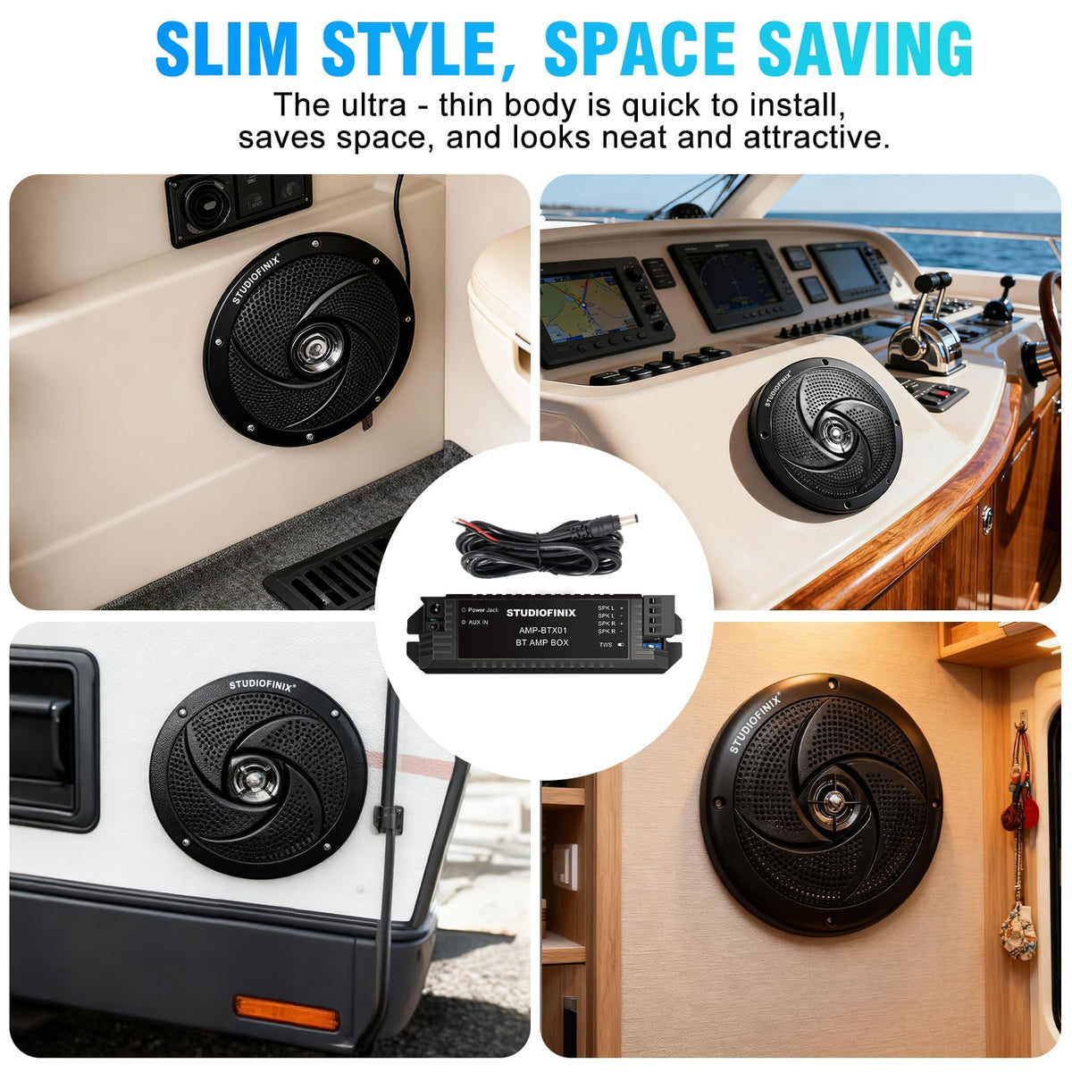 4 Inch 80W Bluetooth Waterproof Marine Speakers 2 Way Black M7805