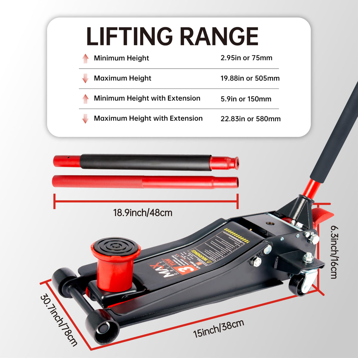 3-Ton Low-Profile Dual Pistons Steel Floor Jack O726