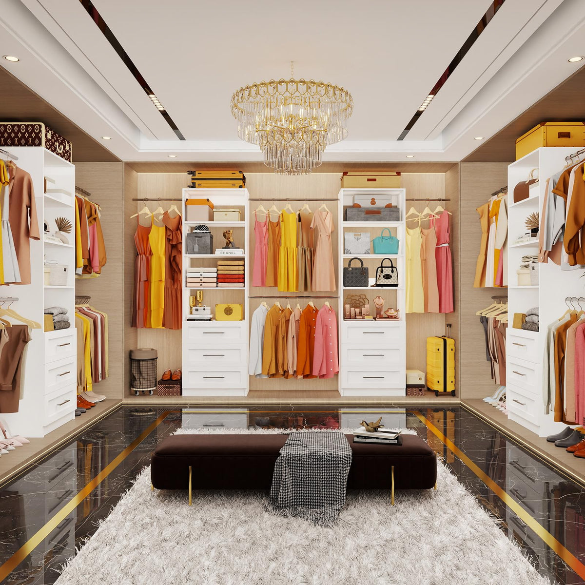 White Closet System with Drawers and Adjustable Shelves H717
