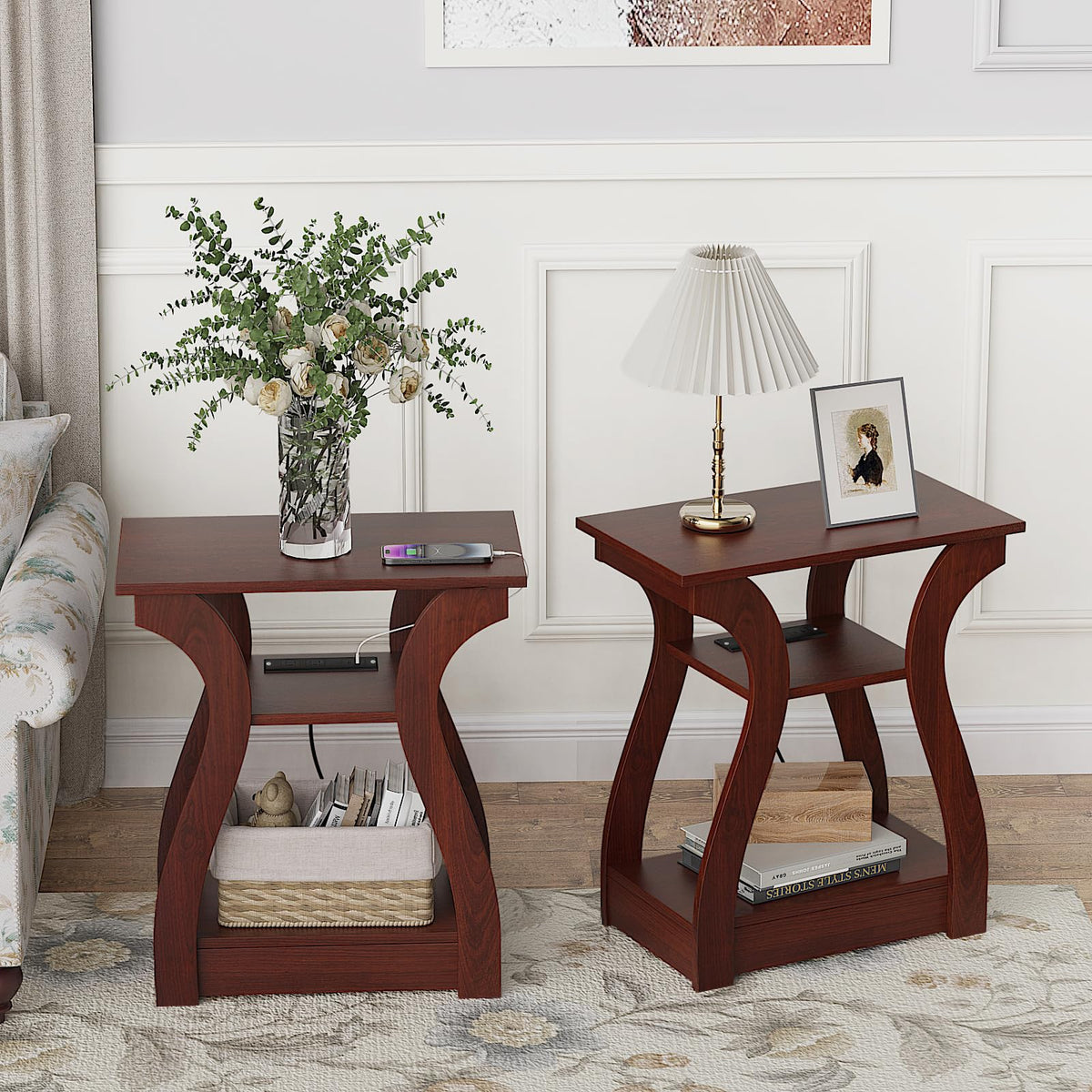 Cherry End Tables Set of 2 with Charging Station H341721