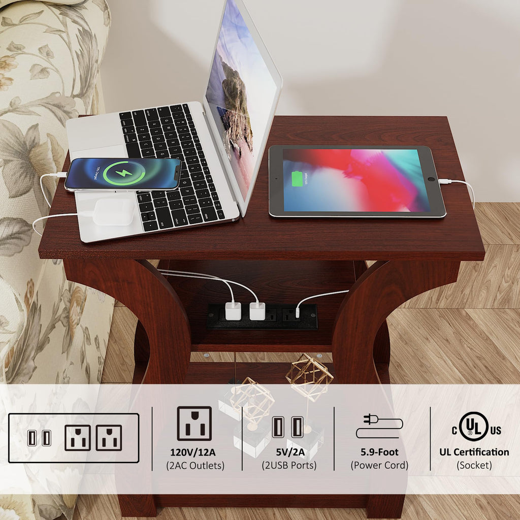 Cherry End Tables Set of 2 with Charging Station H341721