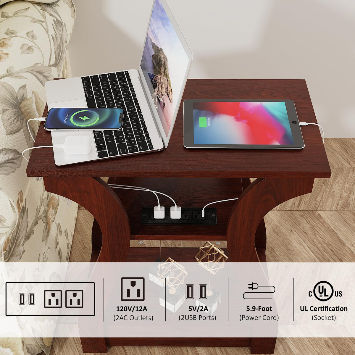 Cherry End Tables Set of 2 with Charging Station H341721