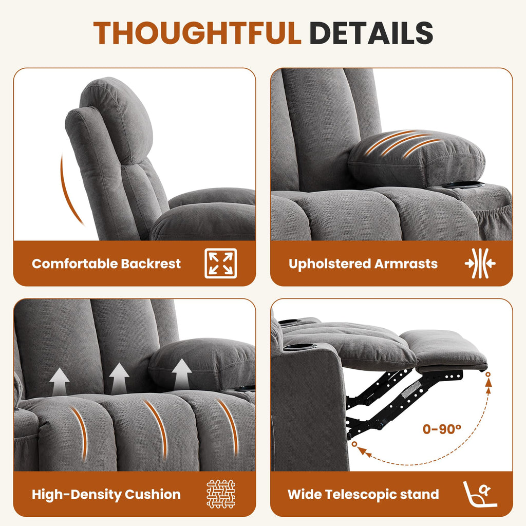 Swivel Rocker Recliner Chair with Massage and Heat E3455