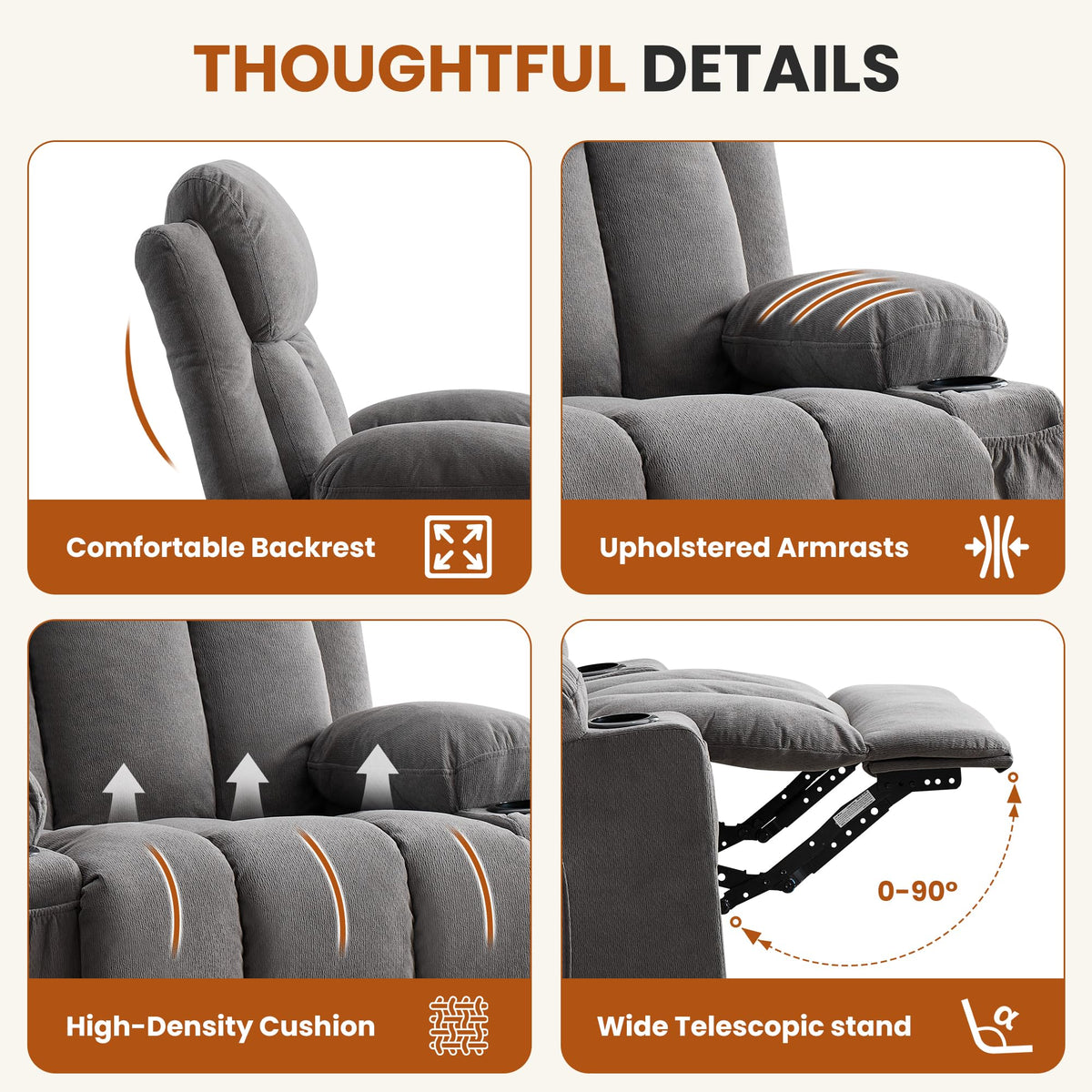 Swivel Rocker Recliner Chair with Massage and Heat E3455
