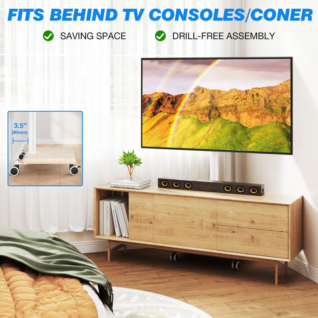 Rolling TV Stand for 32 to 60 Inch TV White Wood Base Z2430