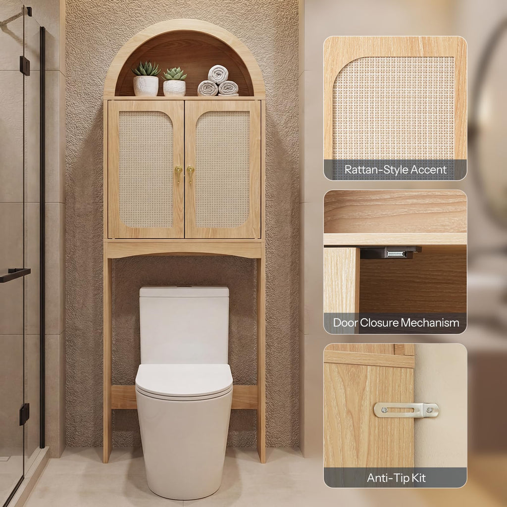 Arched Rattan Over the Toilet Storage Cabinet with Doors Y88286