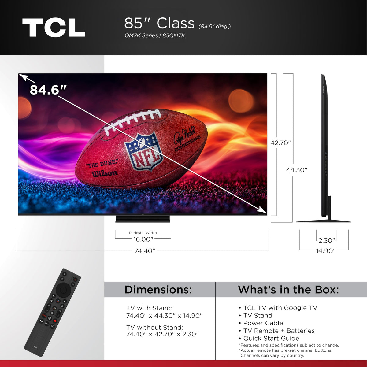 85 Inch Mini LED QLED 4K HDR Smart Google TV T415
