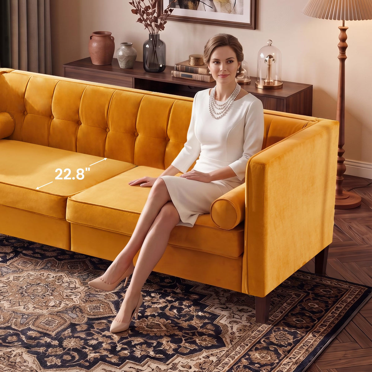 78" Velvet 3 Seater Sofa with Bolster Pillows K208