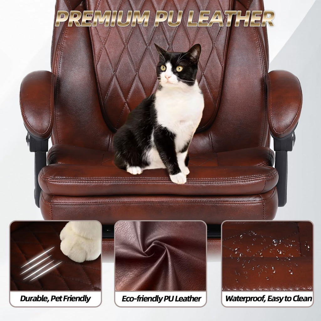 Big and Tall Brown PU Leather Reclining Office Chair with Foot Rest R556