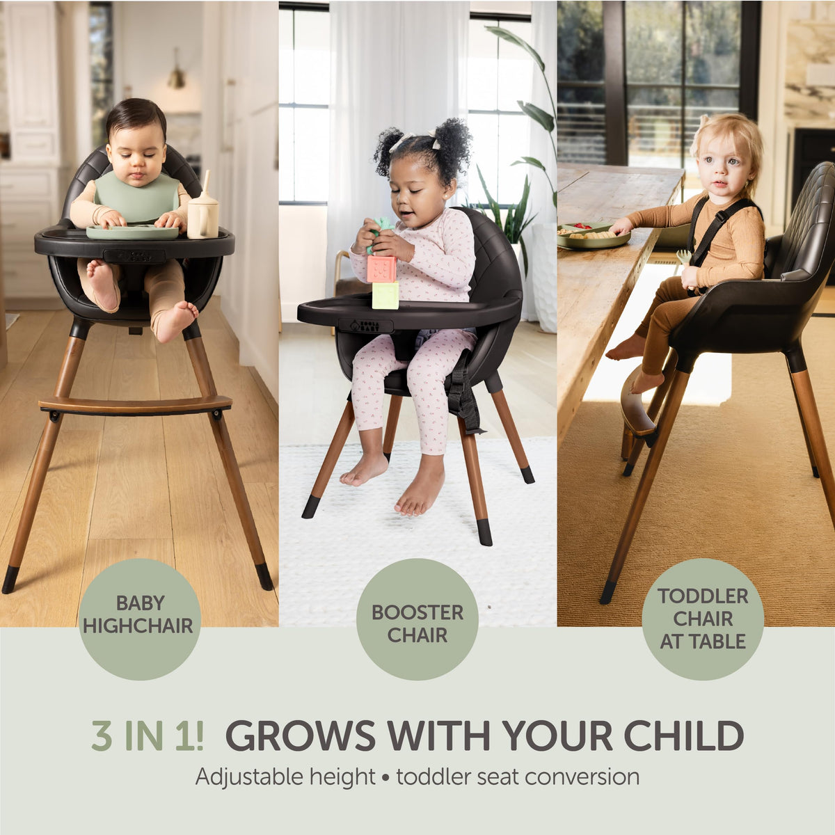 Convertible Wooden High Chair with Adjustable Height H406