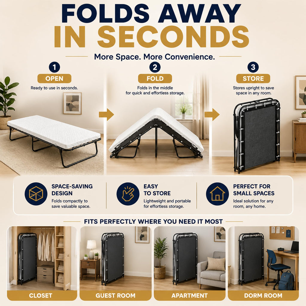 14″ High Folding Guest Bed with 3″ Memory Foam Mattress H9644