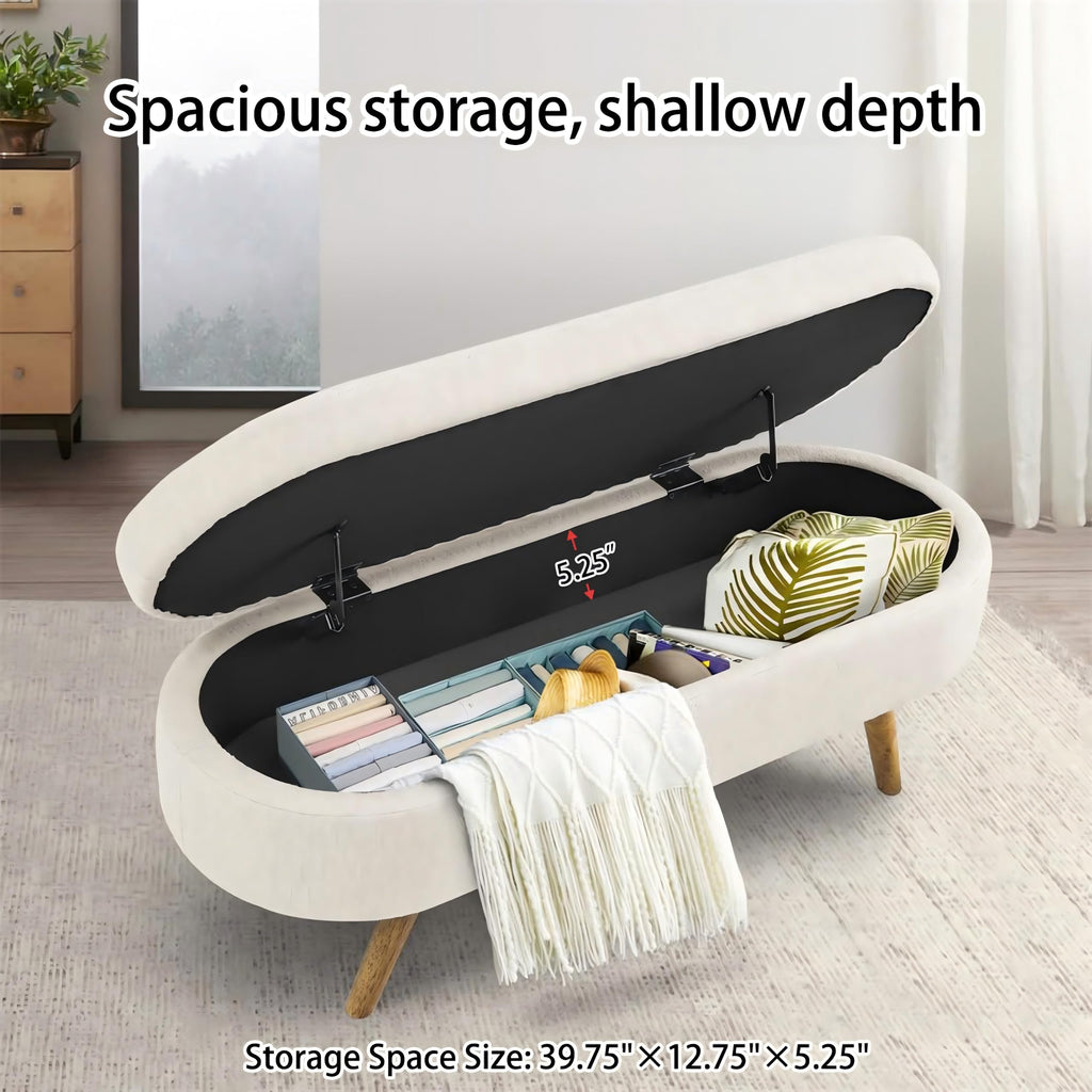43.5" Beige Upholstered Storage Ottoman Bench G9659