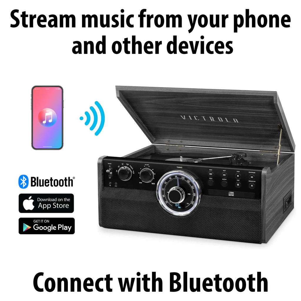 Black 6-in-1 Bluetooth Record Player with Stand Y131458