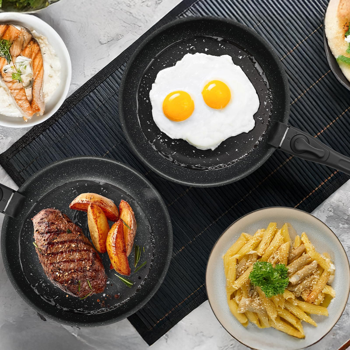 12-Piece Nonstick Cookware Set with Detachable Handle, Black K264