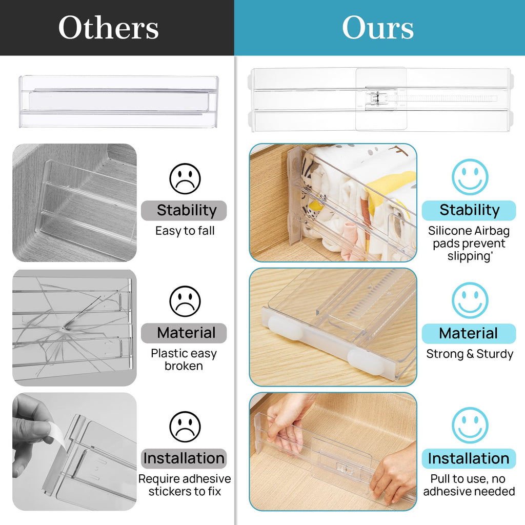 12 Pack Adjustable Clear Plastic Drawer Dividers F3005