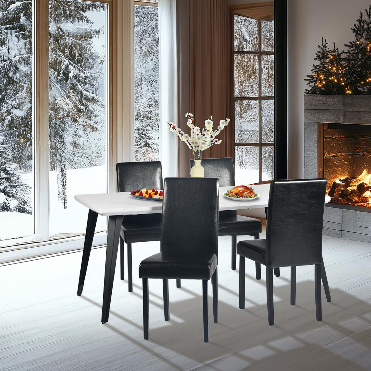 Upholstered PU Leather Dining Chairs Set of 4 J144