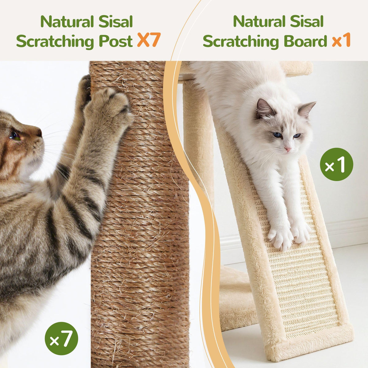 70 Inch Beige Cat Tower with Scratching Post D9414