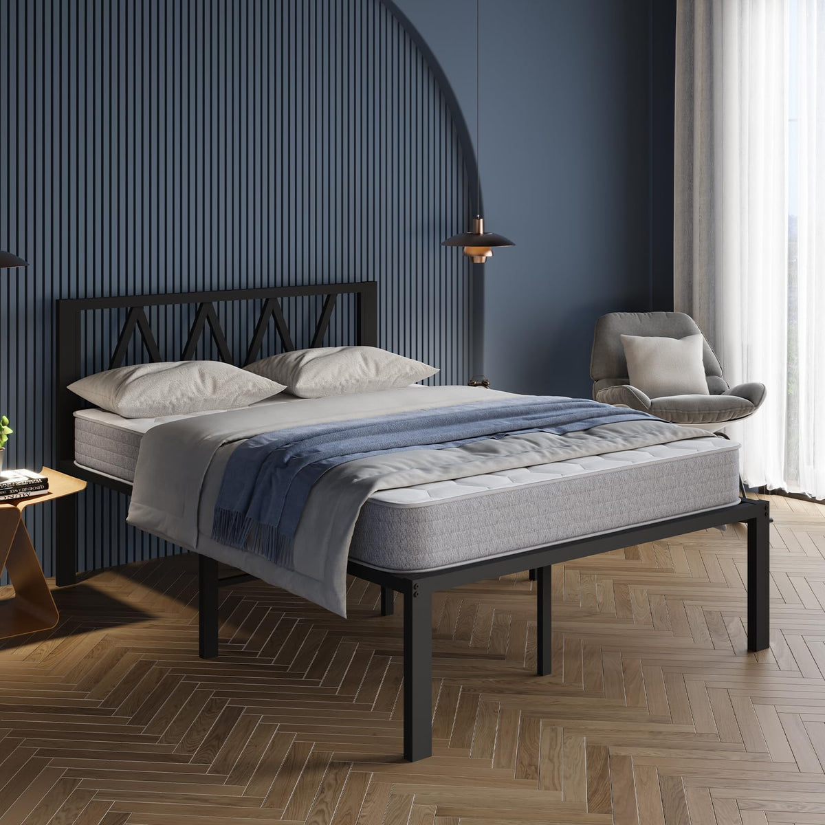18 Inch Full Size Metal Platform Bed Frame with Headboard Y410