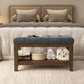 Dark Gray Rubber Wood Chenille Upholstered Shoe Bench O317510