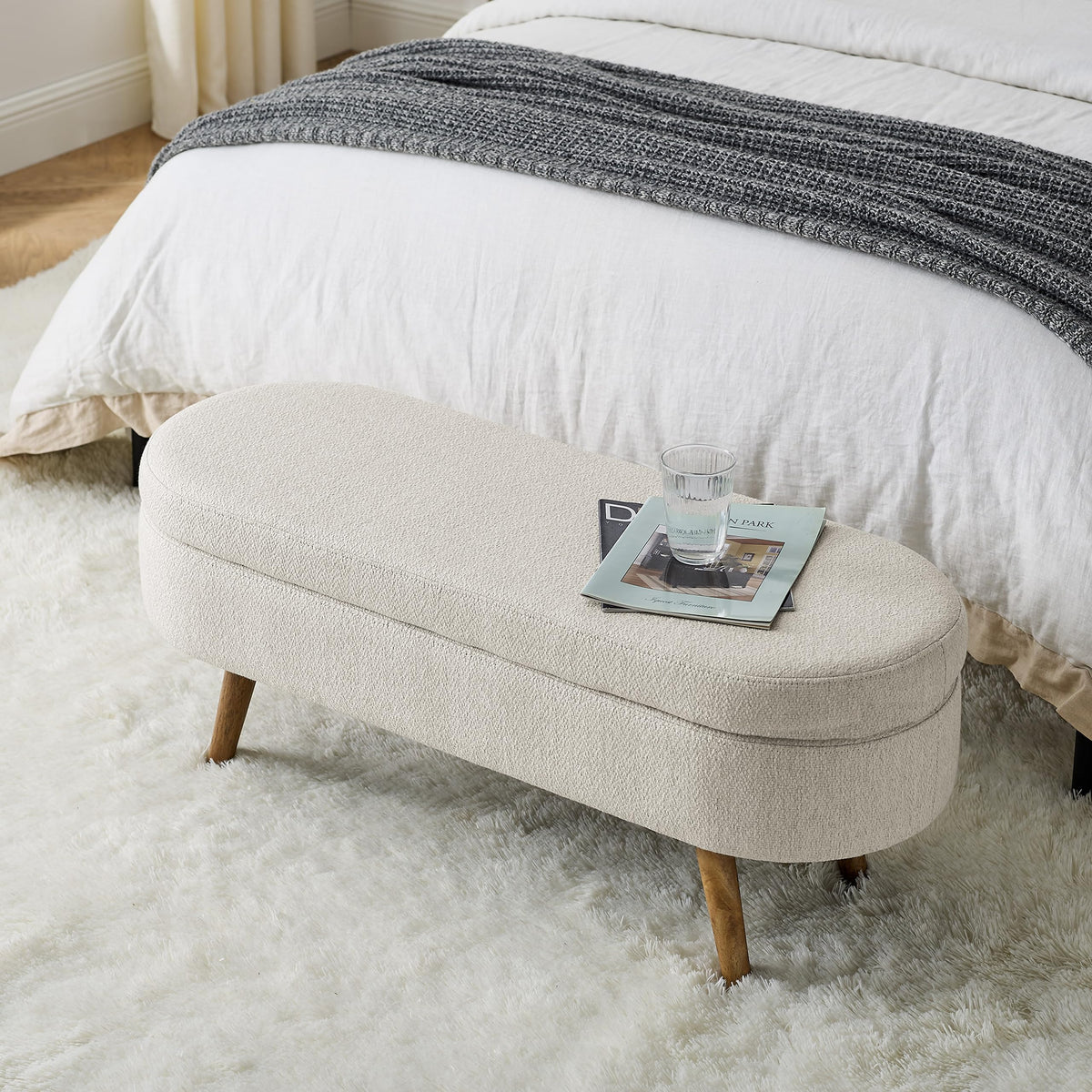 43.5" Beige Upholstered Storage Ottoman Bench G9659