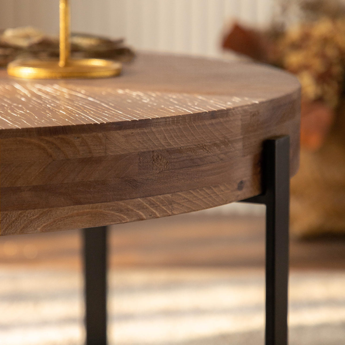 Round Wood Coffee Table with Metal Base A1883