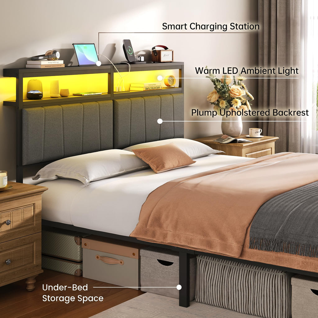 Queen Bed Frame with Storage Drawers and Charging Station X3296