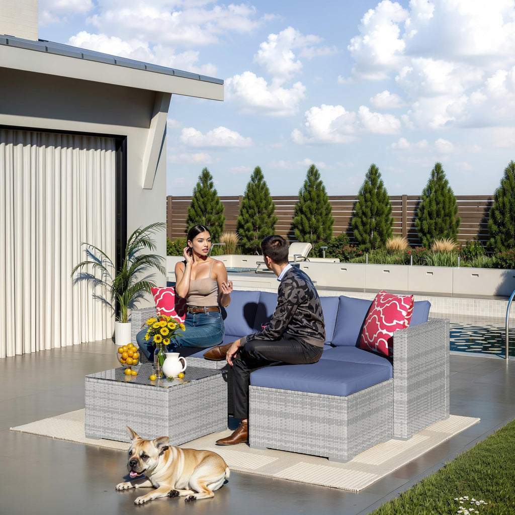 5-Piece Wicker Patio Furniture Set with Cushions & Coffee Table V45870