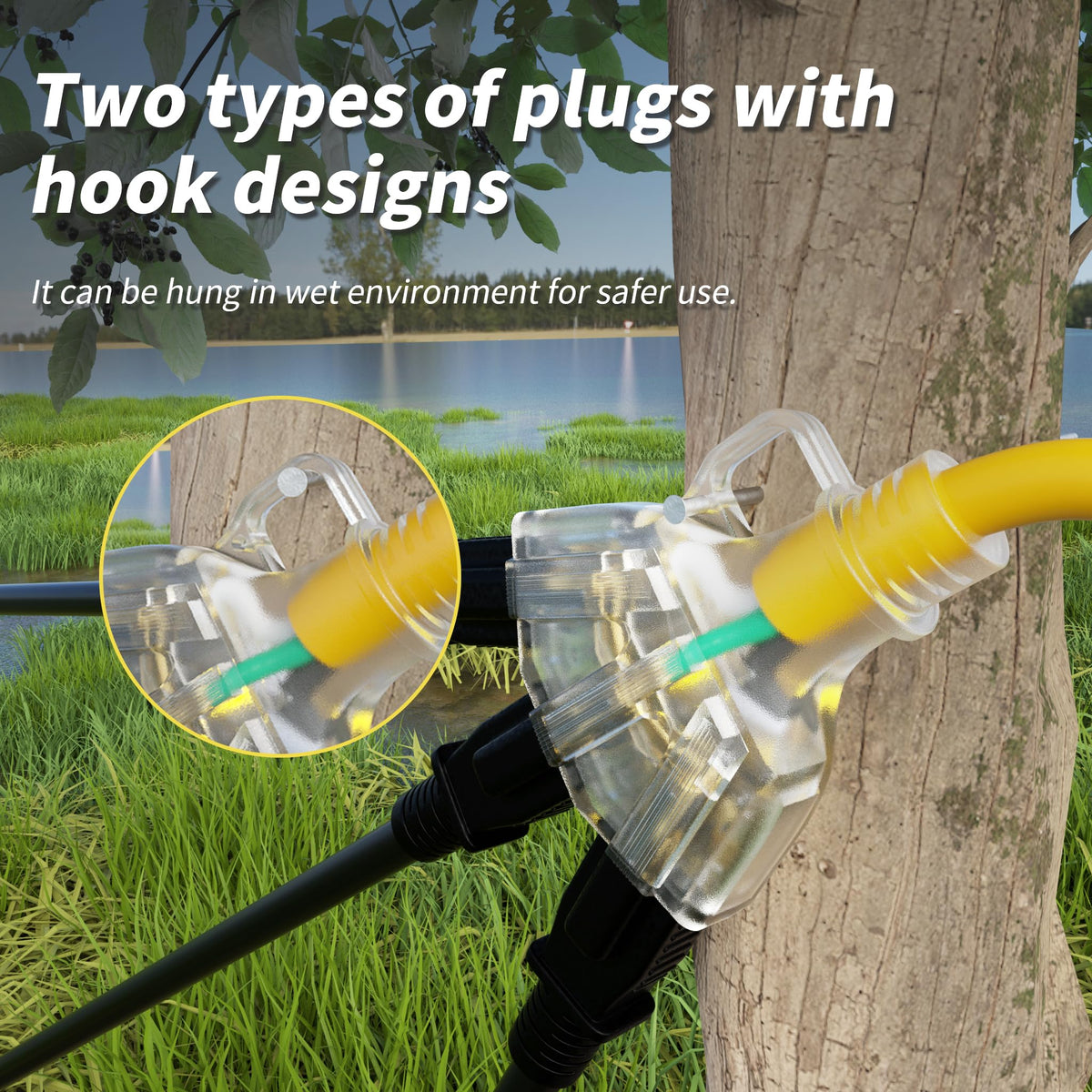 12 FT 12 Gauge Yellow Heavy Duty Outdoor Extension Cord Waterproof K564