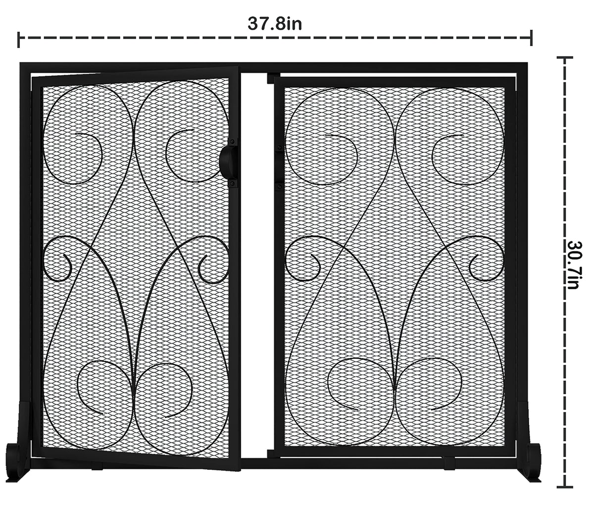 2-Panel Wrought Iron Fireplace Screen with Doors Black O754