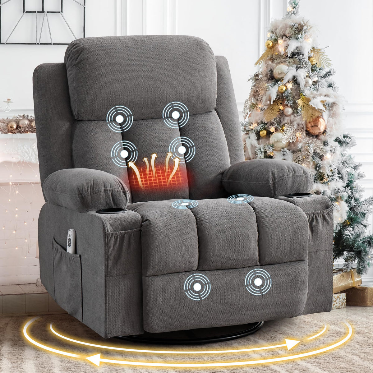 Swivel Rocker Recliner Chair with Massage and Heat E3455